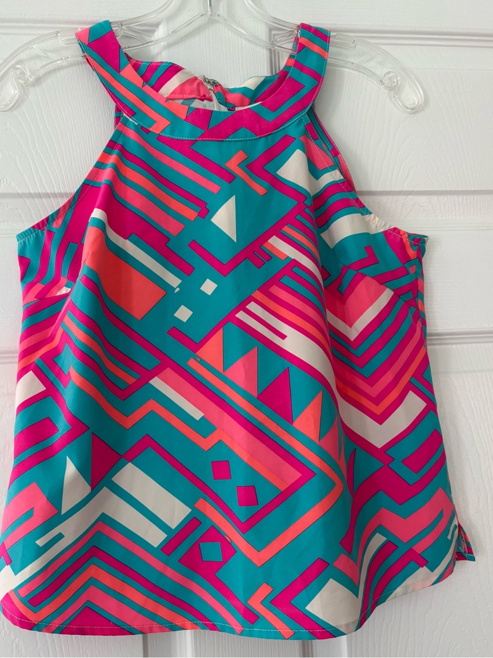 Julie Brown Teal, Pink & Coral Geometric pattern Halter Tank top size 2